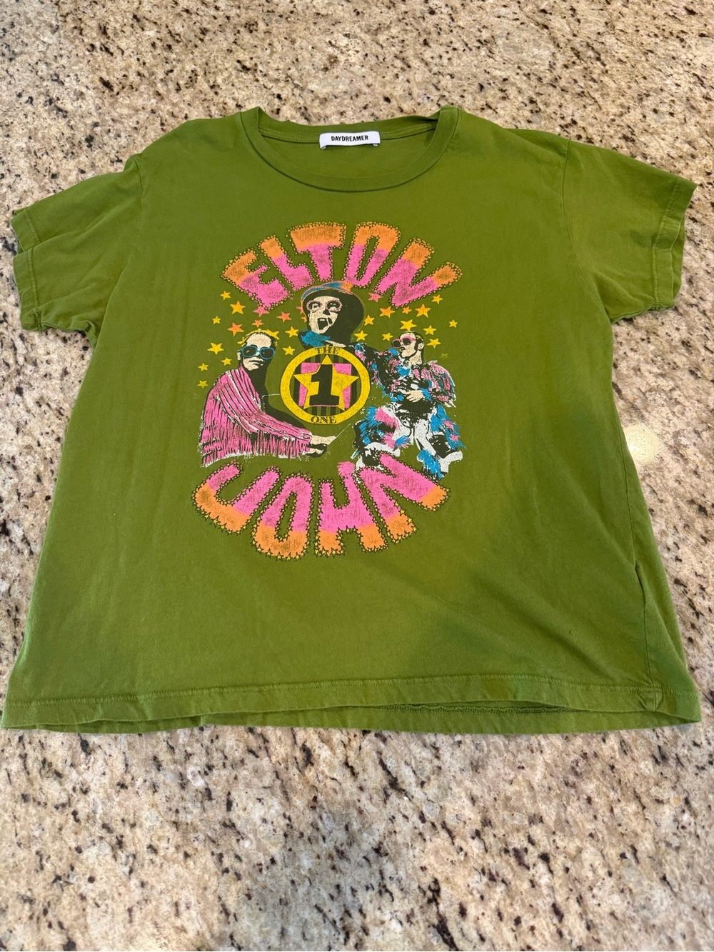 Daydreamer Olive Green Elton John Graphic Short Sleeve Tee
